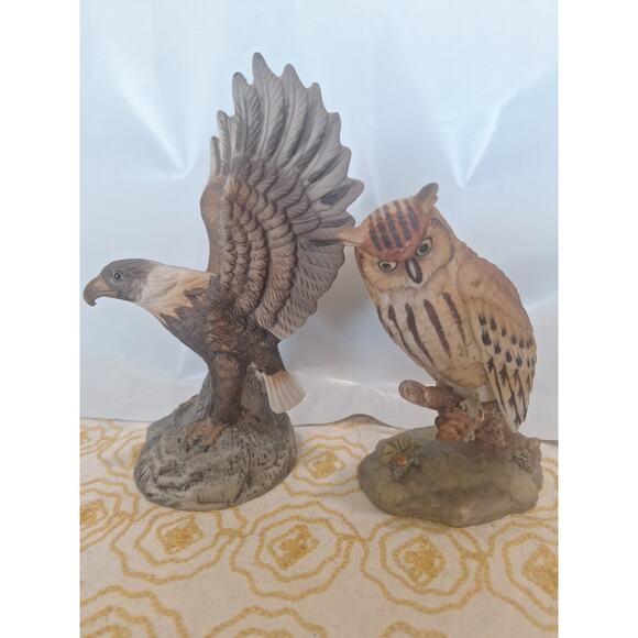 Royal Heritage Eagle & Owl Figurines – Porcelain Birds of Prey Sculpture Set - Picture 1 of 6